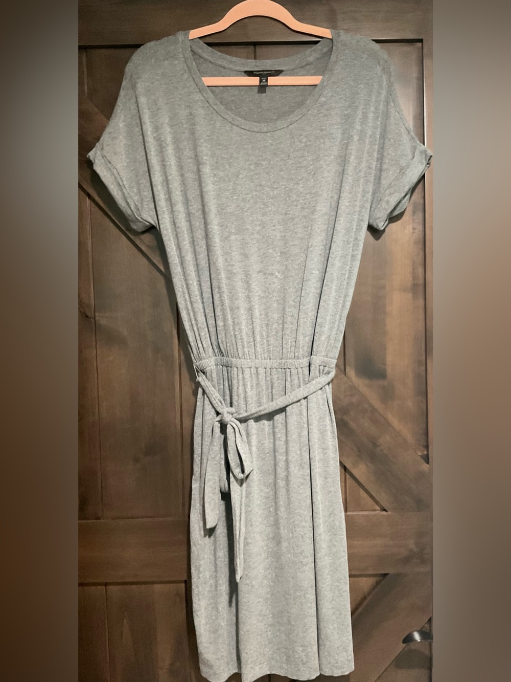 Banana Republic Medium Heather Gray Midi Dress with Scoop Neck, Tie Waist